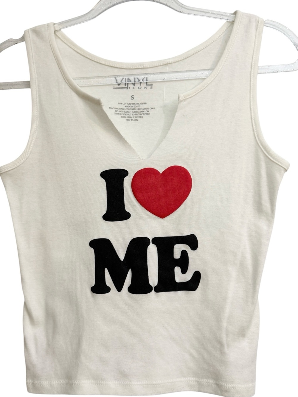 I ❤️ Me White Sleeveless Tank Vinyl Icons Size S NEW